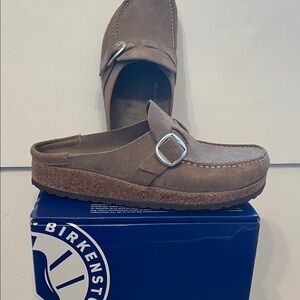 Birkenstock Women’s  Suede Slip-On Loafer in Taupe with Buckle